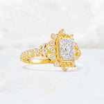 Emerald Cut Moissanite Floral Halo Leaf Vine Engagement Ring - Additional view