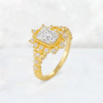 Emerald Cut Moissanite Floral Halo Leaf Vine Engagement Ring - Additional view