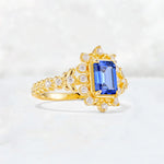 Emerald Cut Sapphire Floral Halo Leaf Vine Engagement Ring - Additional view