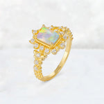 Emerald Cut Fire Opal Floral Halo Leaf Vine Engagement Ring - Additional view
