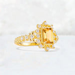 Emerald Cut Citrine Floral Halo Leaf Vine Engagement Ring - Additional view