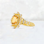 Emerald Cut Citrine Floral Halo Leaf Vine Engagement Ring - Additional view