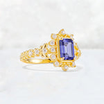 Emerald Cut Tanzanite Floral Halo Leaf Vine Engagement Ring - Additional view