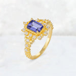 Emerald Cut Tanzanite Floral Halo Leaf Vine Engagement Ring - Additional view