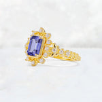 Emerald Cut Tanzanite Floral Halo Leaf Vine Engagement Ring - Additional view
