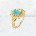 Emerald Cut Turquoise Floral Halo Leaf Vine Engagement Ring - Additional view
