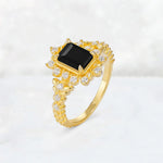 Emerald Cut Black Onyx Floral Halo Leaf Vine Engagement Ring - Additional view