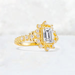 Emerald Cut Lab Diamond Floral Halo Leaf Vine Engagement Ring - Additional view