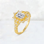 Emerald Cut Lab Diamond Floral Halo Leaf Vine Engagement Ring - Additional view