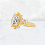 Emerald Cut Lab Diamond Floral Halo Leaf Vine Engagement Ring - Additional view
