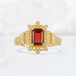 Emerald Cut Garnet Floral Halo Leaf Vine Engagement Ring - Additional view