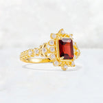 Emerald Cut Garnet Floral Halo Leaf Vine Engagement Ring - Additional view