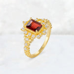Emerald Cut Garnet Floral Halo Leaf Vine Engagement Ring - Additional view