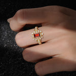 Emerald Cut Garnet Floral Halo Leaf Vine Engagement Ring - Additional view