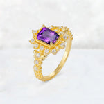 Emerald Cut Amethyst Floral Halo Leaf Vine Engagement Ring - Additional view