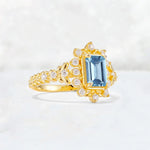 Emerald Cut Aquamarine Floral Halo Leaf Vine Engagement Ring - Additional view