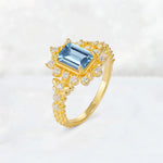 Emerald Cut Aquamarine Floral Halo Leaf Vine Engagement Ring - Additional view