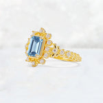 Emerald Cut Aquamarine Floral Halo Leaf Vine Engagement Ring - Additional view