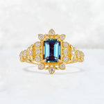 Emerald Cut Alexandrite Floral Halo Leaf Vine Engagement Ring - Additional view