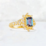 Emerald Cut Alexandrite Floral Halo Leaf Vine Engagement Ring - Additional view