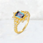 Emerald Cut Alexandrite Floral Halo Leaf Vine Engagement Ring - Additional view