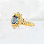 Emerald Cut Alexandrite Floral Halo Leaf Vine Engagement Ring - Additional view