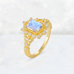 Emerald Cut Moonstone Floral Halo Leaf Vine Engagement Ring - Additional view