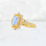 Emerald Cut Moonstone Floral Halo Leaf Vine Engagement Ring - Additional view