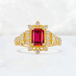Emerald Cut Ruby Floral Halo Leaf Vine Engagement Ring - Additional view