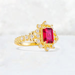 Emerald Cut Ruby Floral Halo Leaf Vine Engagement Ring - Additional view