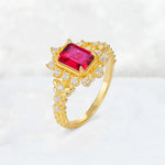Emerald Cut Ruby Floral Halo Leaf Vine Engagement Ring - Additional view