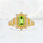 Emerald Cut Peridot Floral Halo Leaf Vine Engagement Ring - Additional view