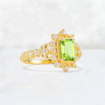 Emerald Cut Peridot Floral Halo Leaf Vine Engagement Ring - Additional view