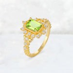 Emerald Cut Peridot Floral Halo Leaf Vine Engagement Ring - Additional view