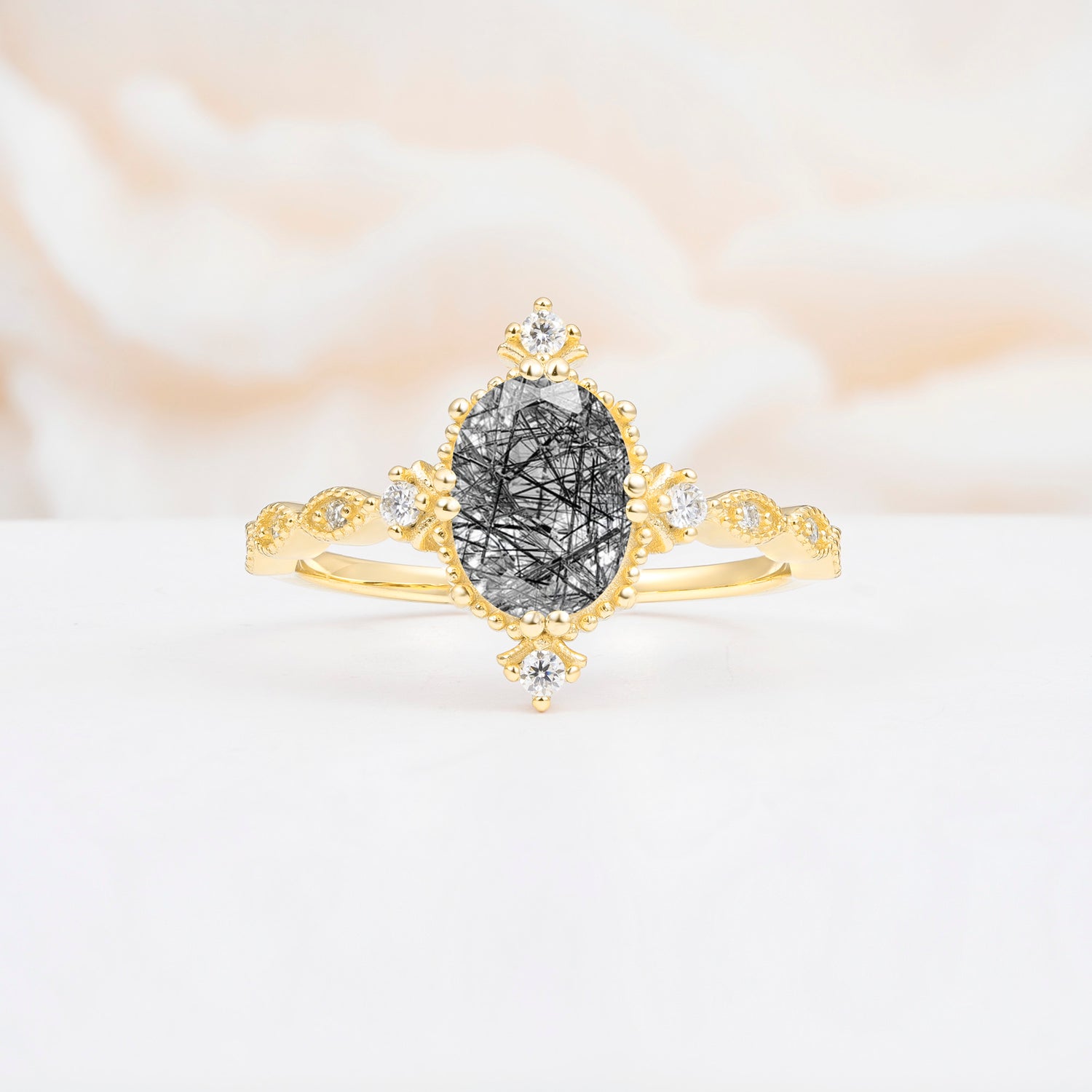 Luxurious, Sparkling Oval-Cut Black Rutilated Quartz Engagement Rings