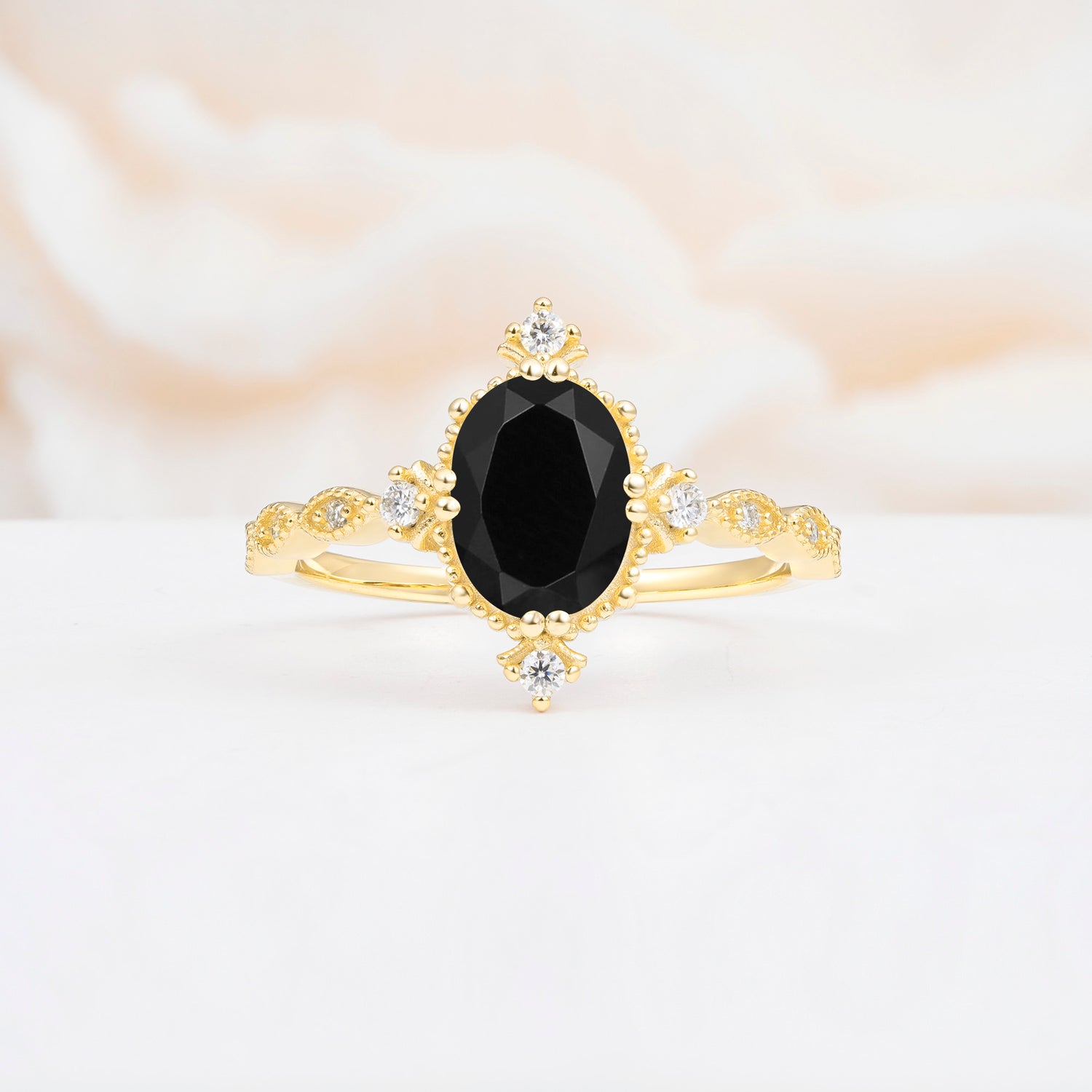 Luxurious, Sparkling Oval-Cut Black Onyx Engagement Rings