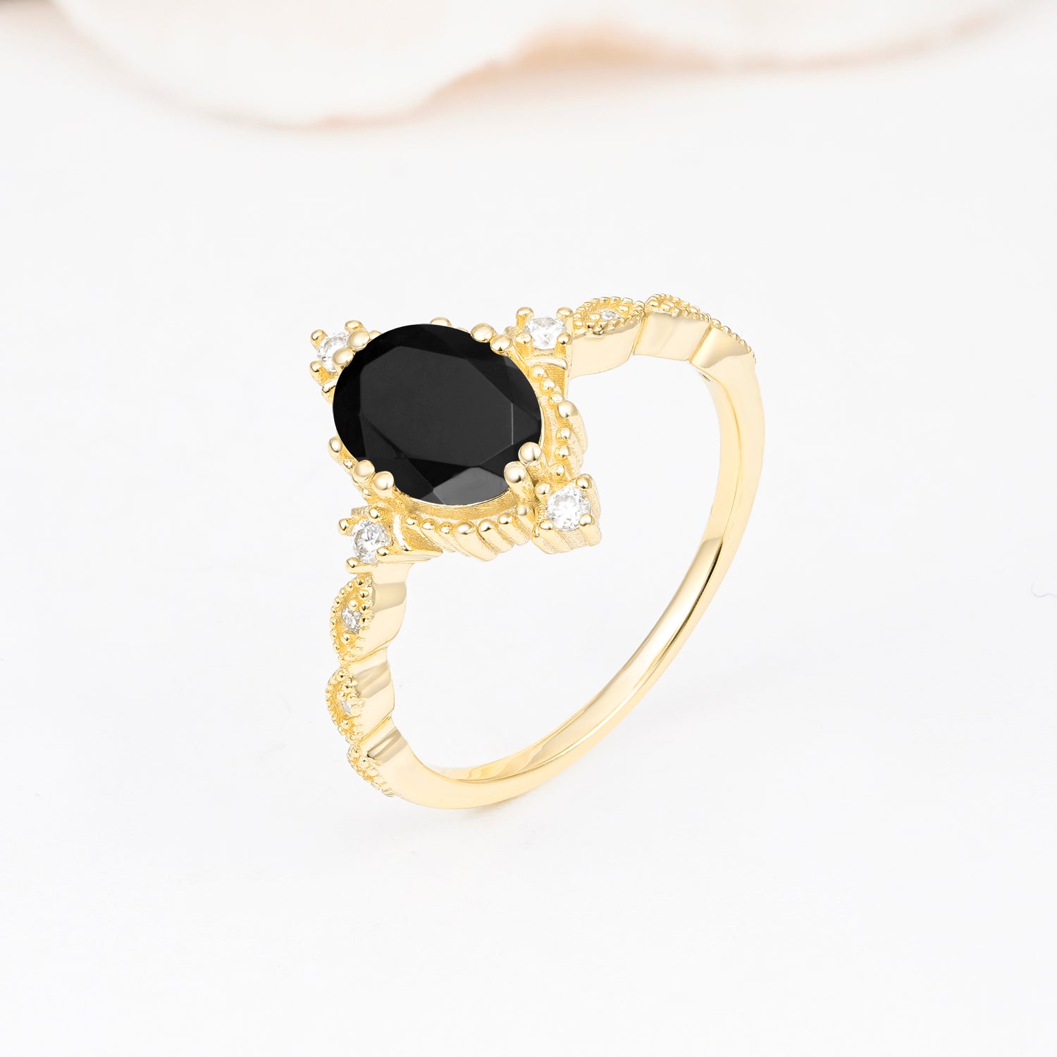 Luxurious, Sparkling Oval-Cut Black Onyx Engagement Rings