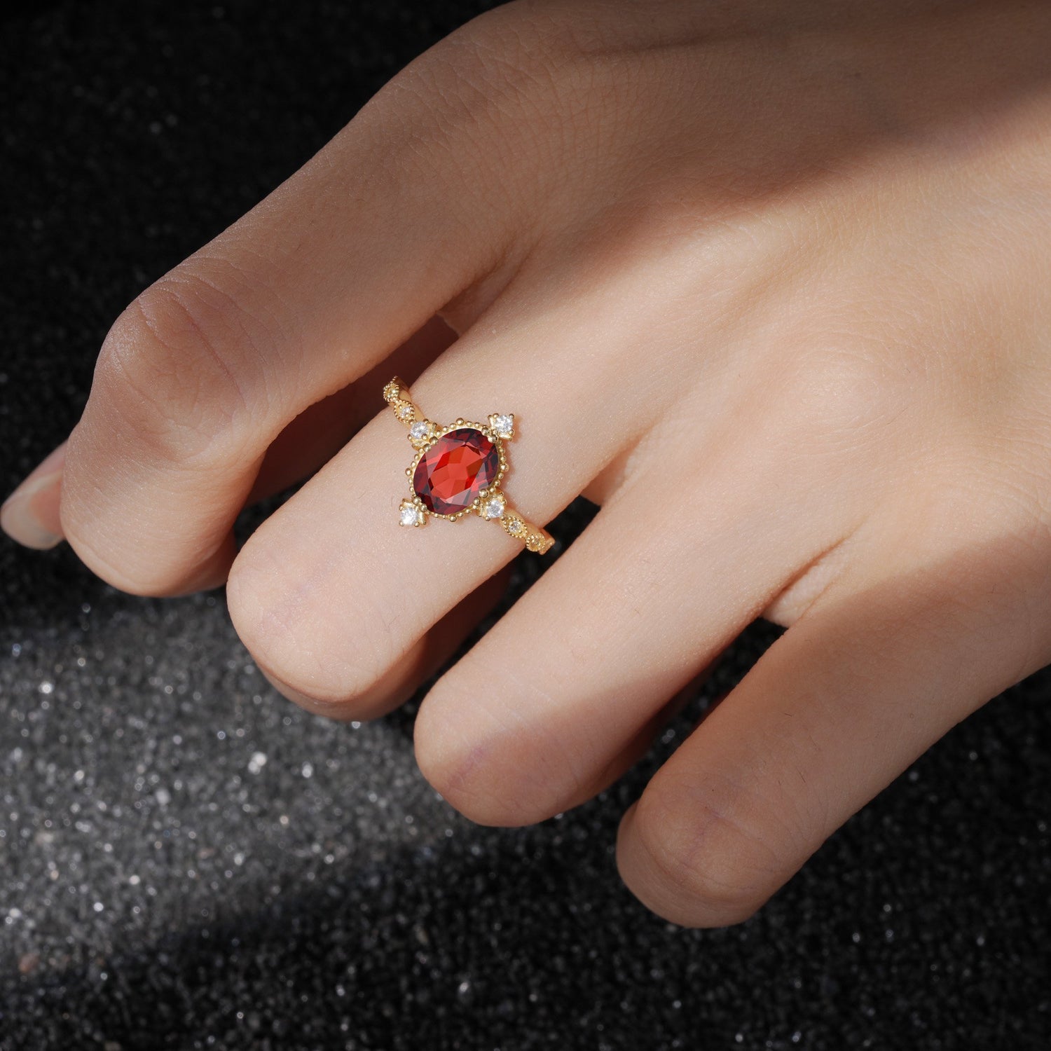 Luxurious, Sparkling Oval-Cut Garnet Engagement Rings