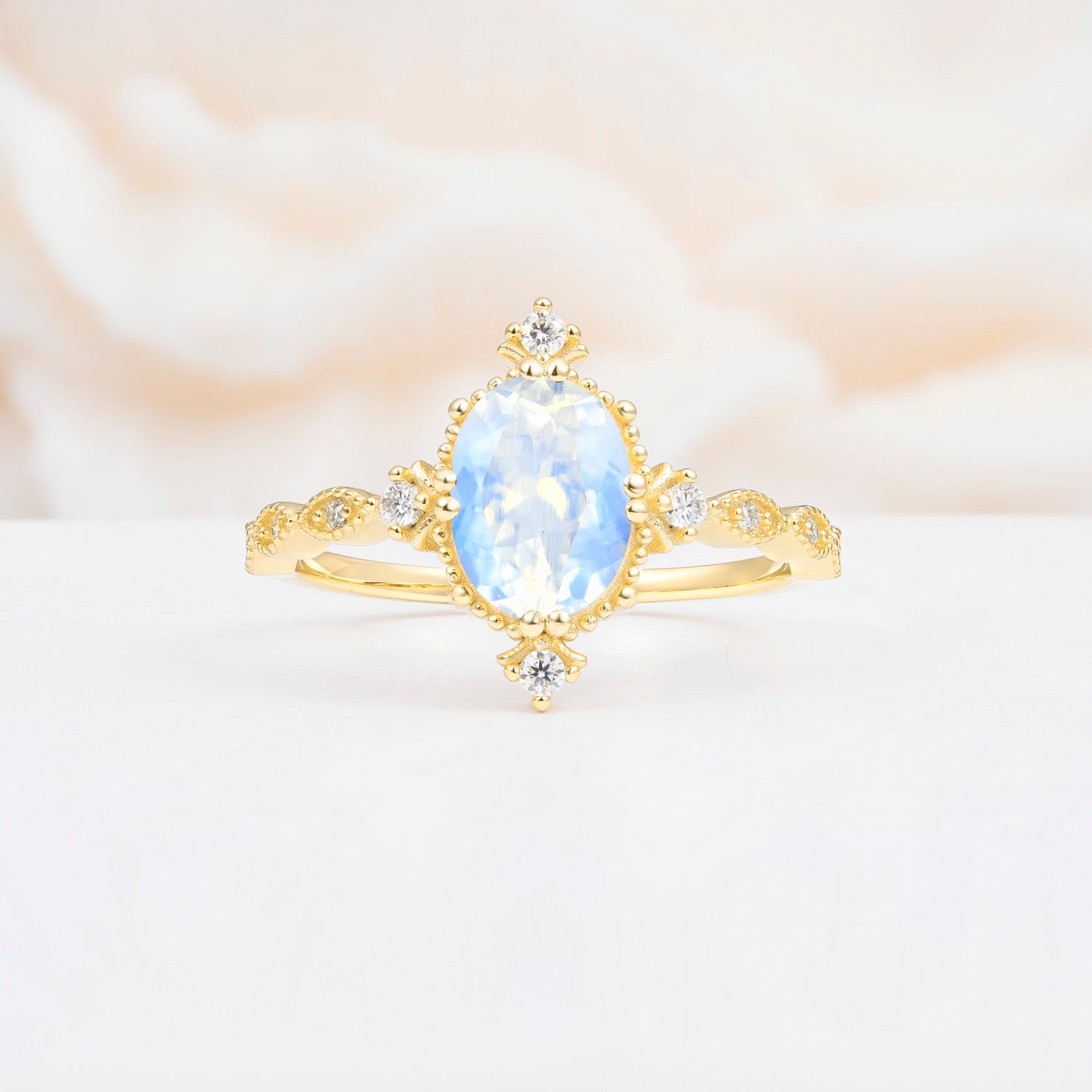 Luxurious, Sparkling Oval-Cut Moonstone Engagement Rings
