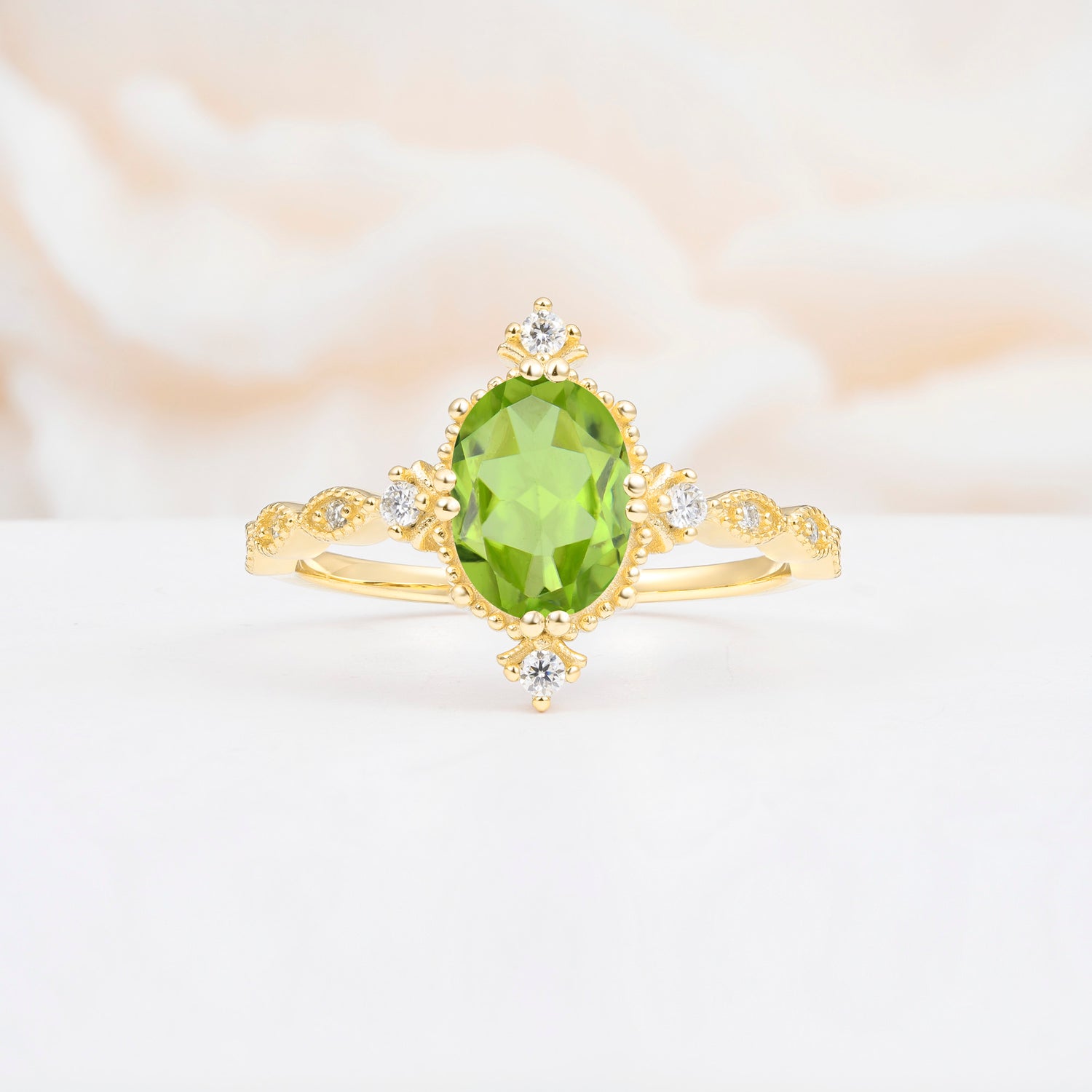 Luxurious, Sparkling Oval-Cut Peridot Engagement Rings