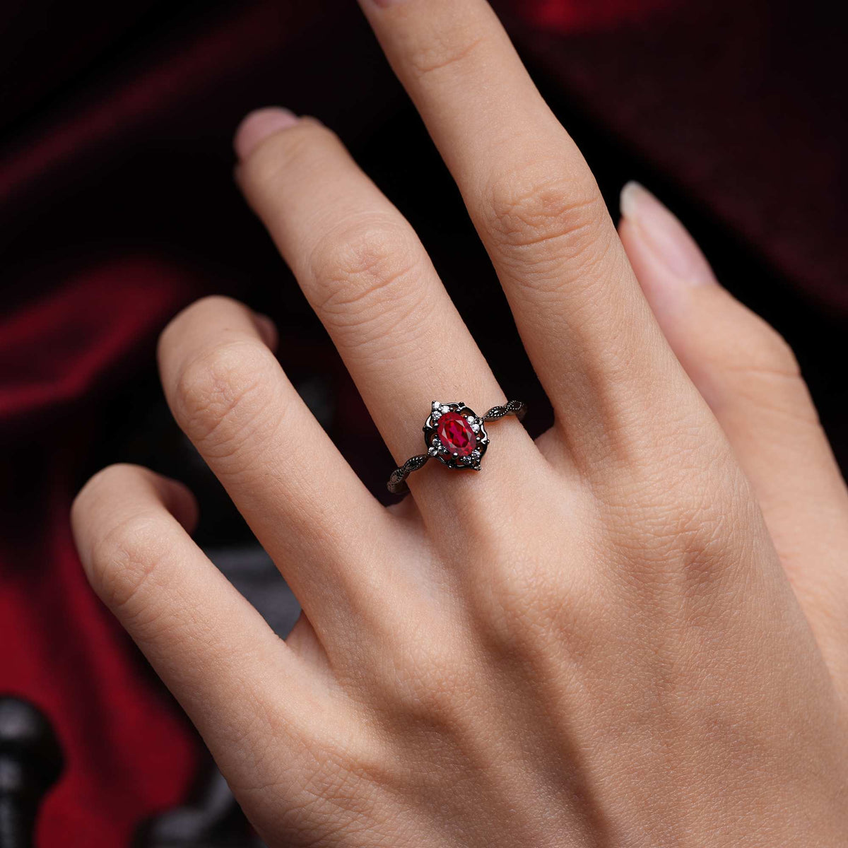 Halloween Oval Ruby Lace Engagement Ring