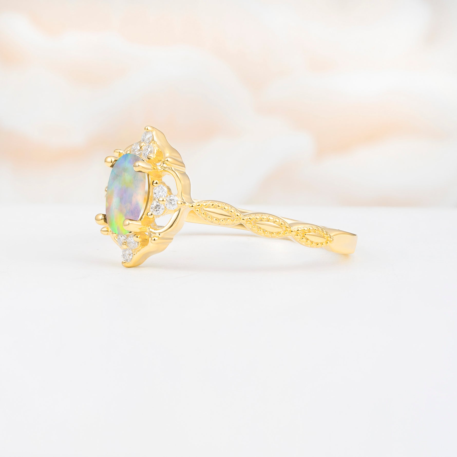 ML07068 Fire Opal Ring - White-Gold