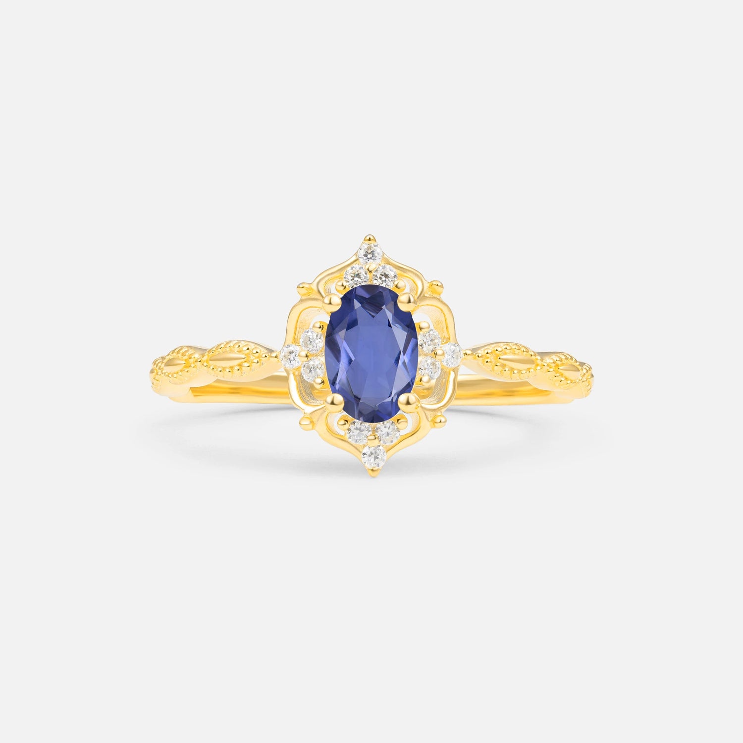 Milgrain Oval Tanzanite Side Stone Engagement Ring