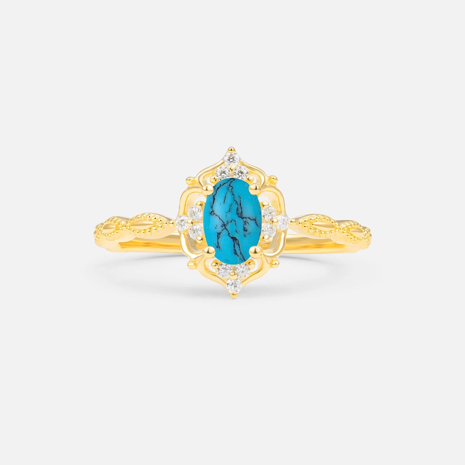 Milgrain Oval Turquoise Side Stone Engagement Ring