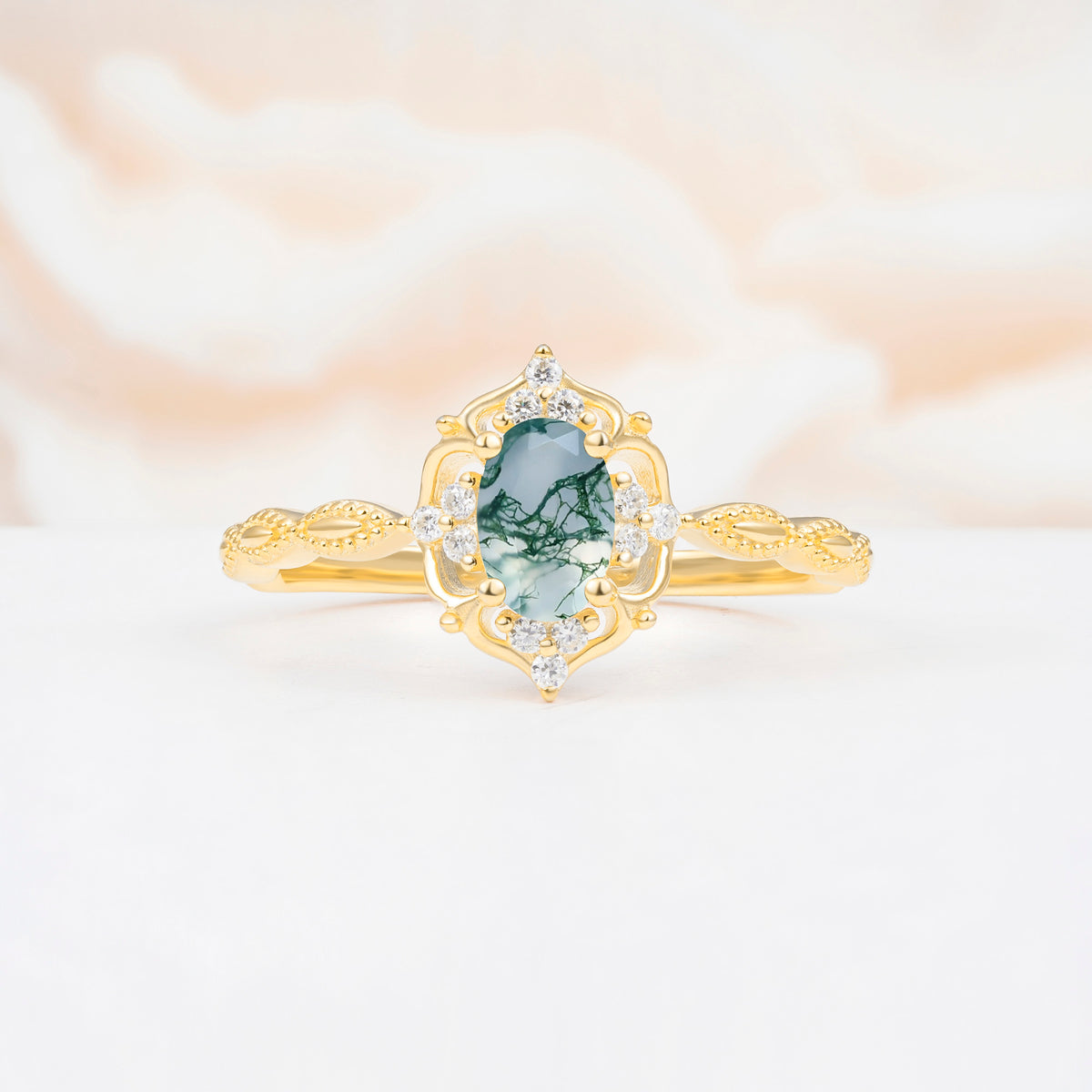 ML07068 Moss Agate Ring - Yellow-Gold