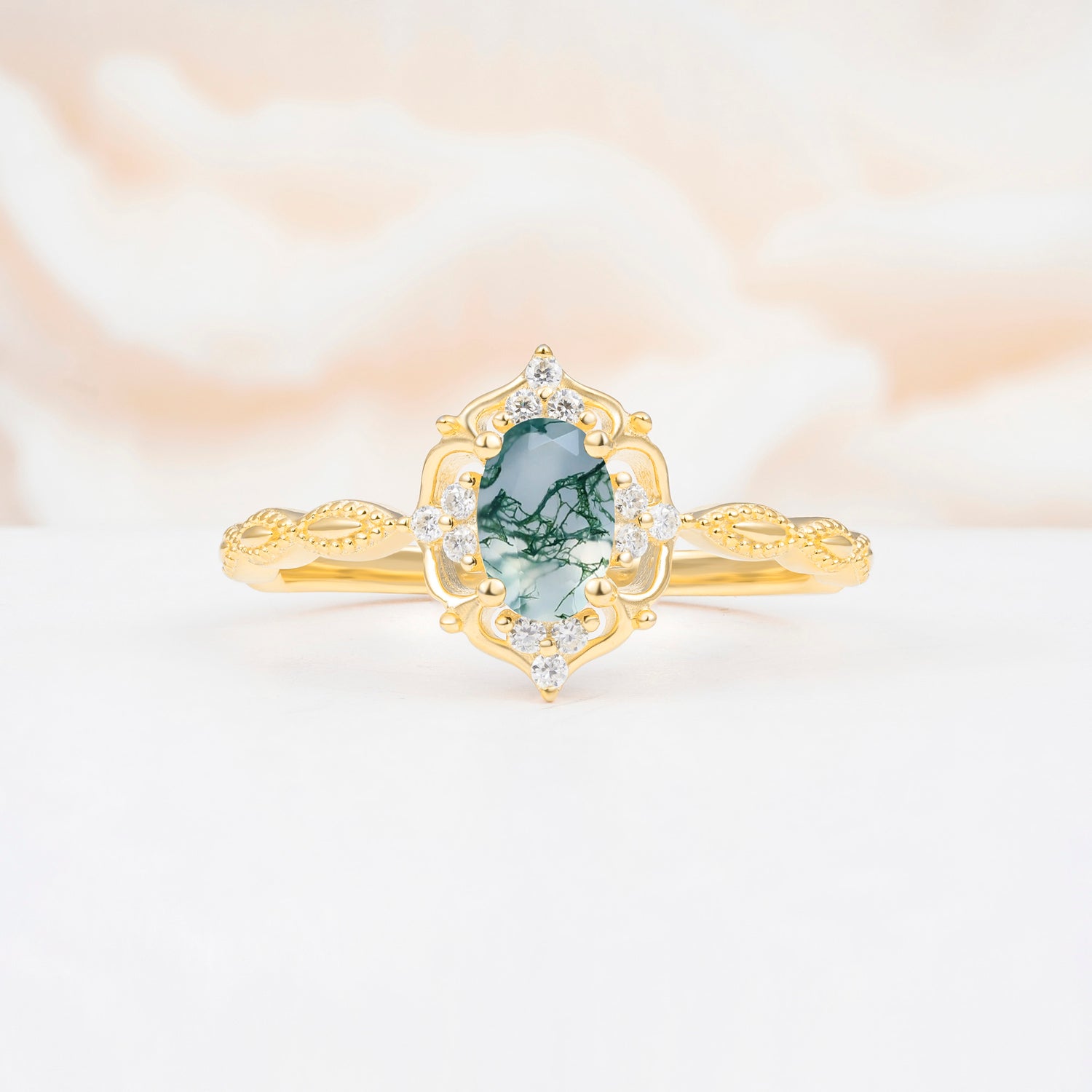 ML07068 Moss Agate Ring - Yellow-Gold