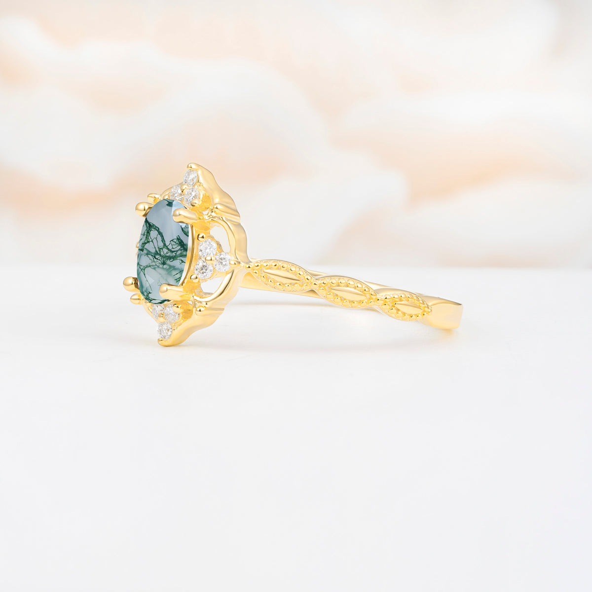 ML07068 Moss Agate Ring - White-Gold