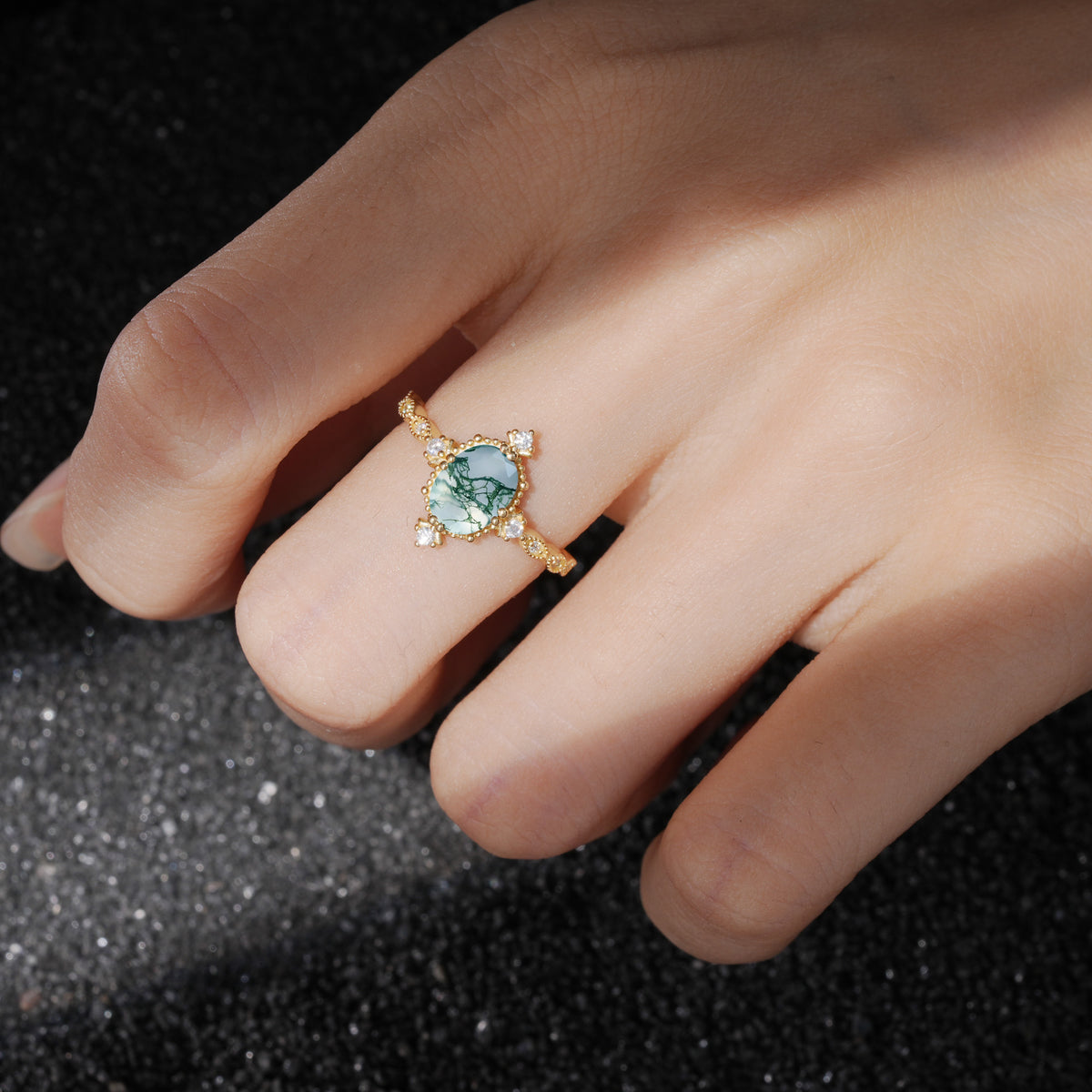 ML07068 Moss Agate Ring - Rose-Gold