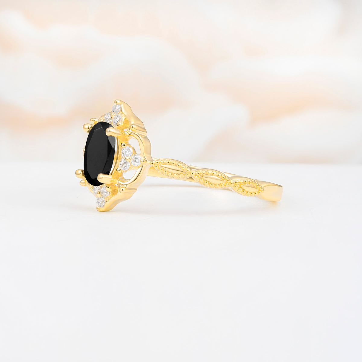 ML07068 Black Onyx Ring - White-Gold