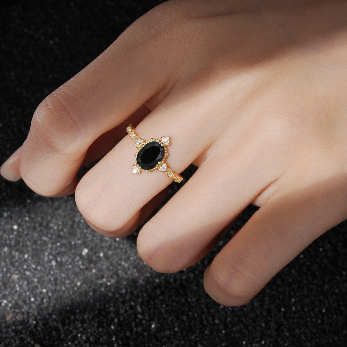 ML07068 Black Onyx Ring - Rose-Gold